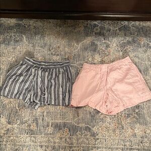 GAP Women's Linen High Waist Shorts - Striped Blue and Solid Pink